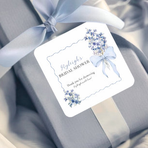 Dusty Blue Ribbon Bow Calla Lily Brautparty Quadratischer Aufkleber