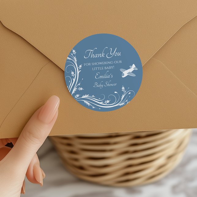 Dusty Blue Rocking Horse Baby Dusche Vielen Dank Runder Aufkleber (Von Creator hochgeladen)