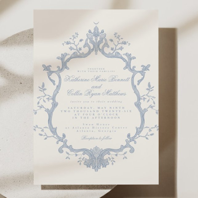 Dusty Blue Rococo Wedding Invitation (Créateur téléchargé)