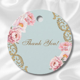 Dusty Blue Rokoko Floral Baby Dusche Vielen Dank Geschenkanhänger