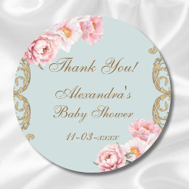 Dusty Blue Rokoko Floral Baby Dusche Vielen Dank Runder Aufkleber