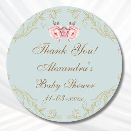 Dusty Blue Rokoko Peony Baby Shower Vielen Dank Runder Aufkleber