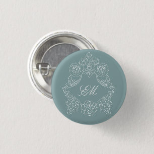 Dusty Blue Rokoko Wappen Monogram Button
