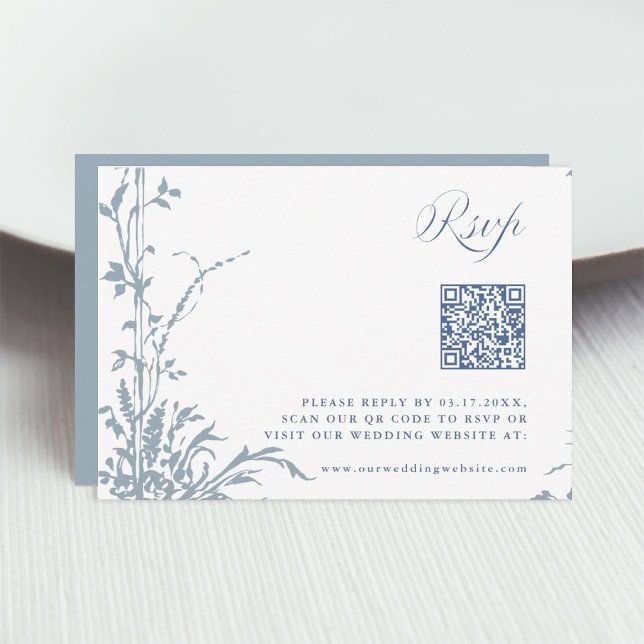 Dusty Blue Romantic Botanical Arch Garden Wedding RSVP Karte (Von Creator hochgeladen)