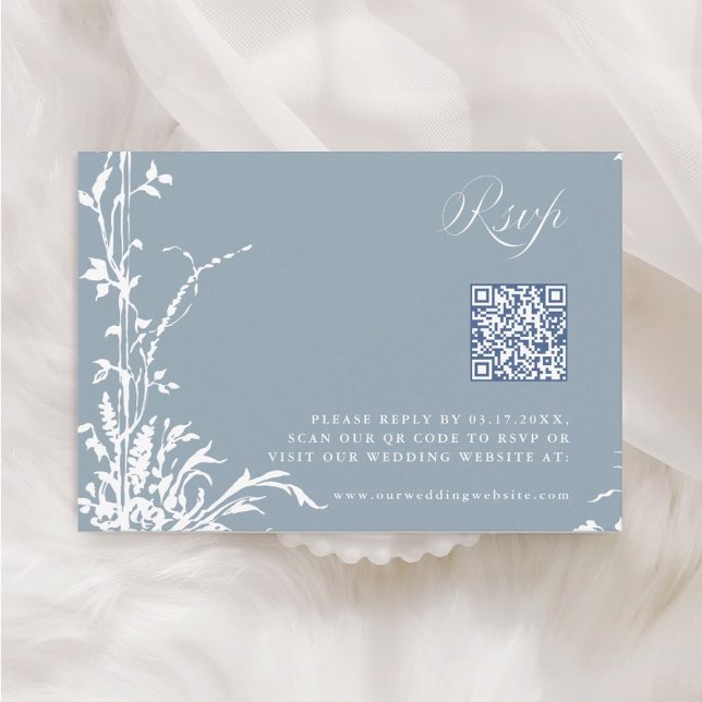 Dusty Blue Romantic Botanical Arch Garden Wedding RSVP Karte (Von Creator hochgeladen)