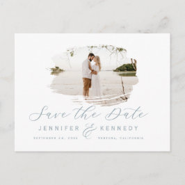 Dusty Blue Romantic Brushed Frame Save The Date Postkarte