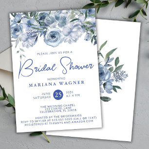 Dusty Blue Romantic Floral Brautparty Einladung