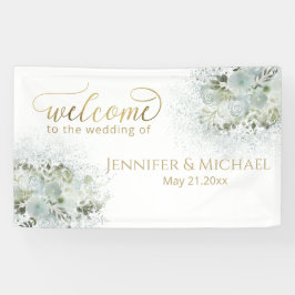 Dusty-blue romantic floral gold kalligraphie banner