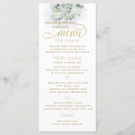 Dusty-blue romantic floral gold kalligraphie menükarte