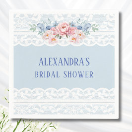 Dusty Blue Romantic Pink Peony Lace Brautparty Serviette