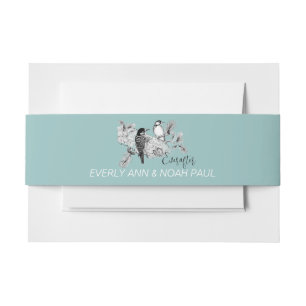 Dusty Blue Romantic Rustic Woodpecker Love Birds Einladungsbanderole