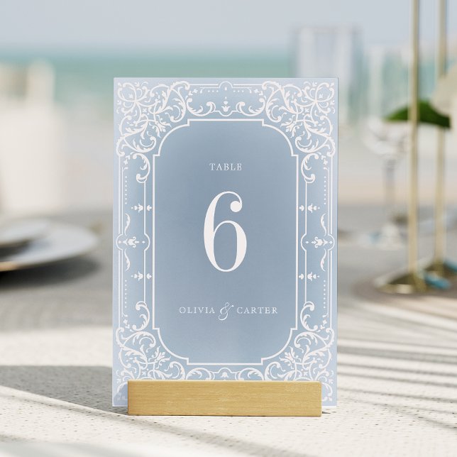 Dusty blue romantic vintage Hochzeitskarte Tischnummer (Dusty blue romantic vintage wedding table card)