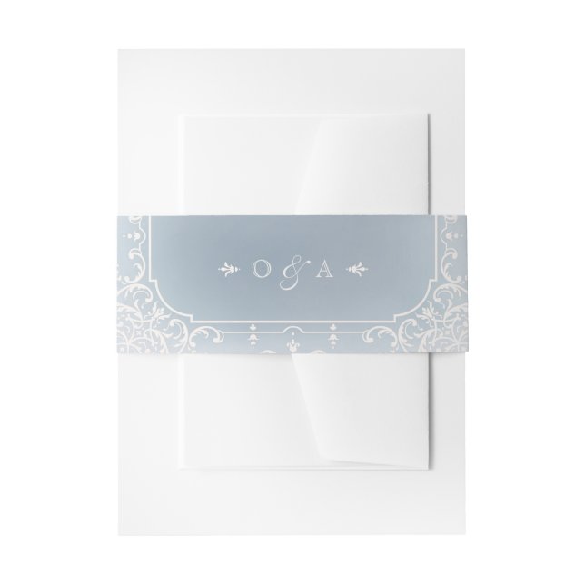Dusty Blue Romantitic Vintage Hochzeitsmonogramm Einladungsbanderole (Vorderseite Beispiel)