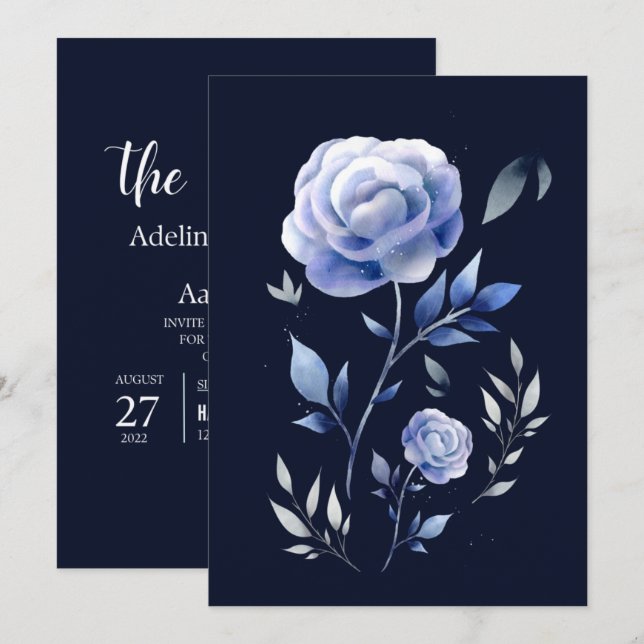Dusty Blue Rose Blume Blumen Hochzeit Einladung (Vorne/Hinten)