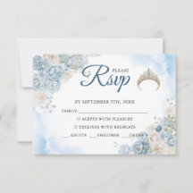 Dusty Blue Rose Blume Quinceanera Response Card