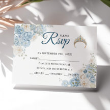 Dusty Blue Rose Blume Quinceanera Response Card