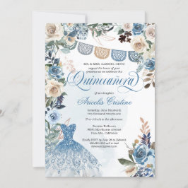 Dusty Blue Rose Country Blume Quinceañera Einladung