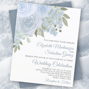 Dusty Blue Rose Elegantes HAUSHALT Einladung Hochz