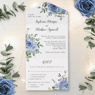 Dusty Blue Rose Eukalyptus Botanische Hochzeit All In One Einladung