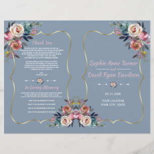 Dusty Blue Rose Fleurs Programme de mariage d'or