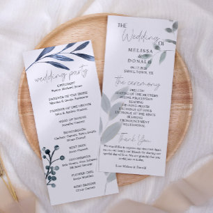 Dusty Blue Rose Fleurs Programme de mariage simple