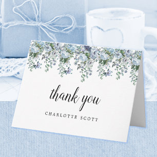 Dusty Blue Rose Floral Brautparty Foto Dankeskarte