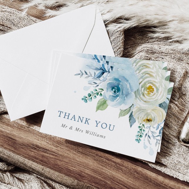 Dusty Blue Rose Floral Wedding Danke Card (Von Creator hochgeladen)