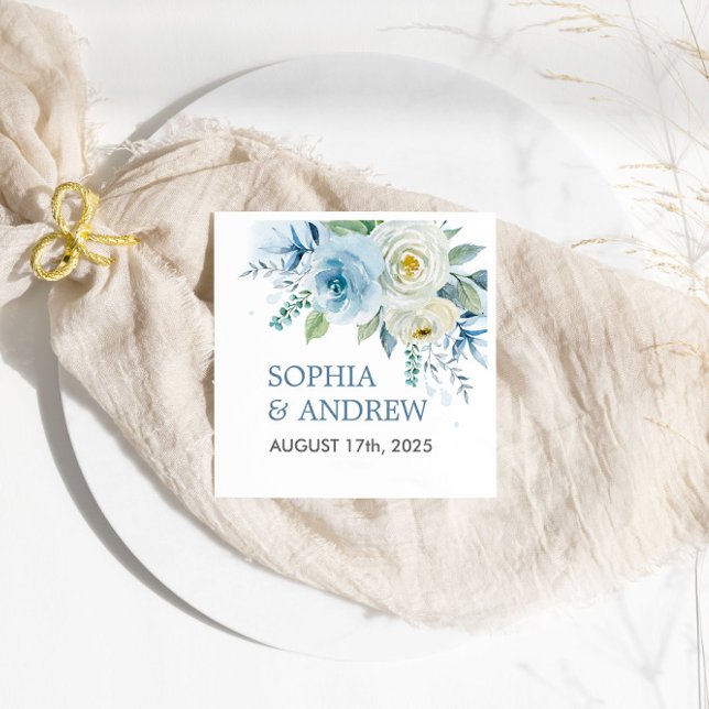 Dusty Blue Rose Floral Wedding Napkins Serviette (Von Creator hochgeladen)