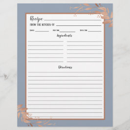 Dusty Blue Rose Gold Foliage Recipe Binder Page