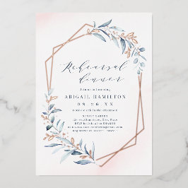 Dusty Blue Rose Gold Rustikale Probe Abendessen Folieneinladung