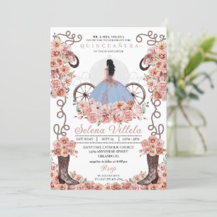 Dusty Blue Rose Gold Western Charro Quinceañera Einladung