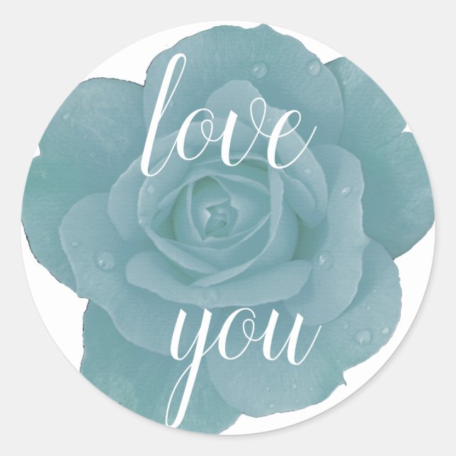 Dusty Blue Rose Liebe Sie Blumenhochzeit nach Maß Runder Aufkleber (Vorderseite)