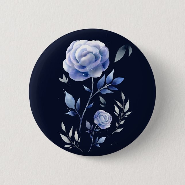 Dusty Blue Rose Marineblau Button (Vorderseite)