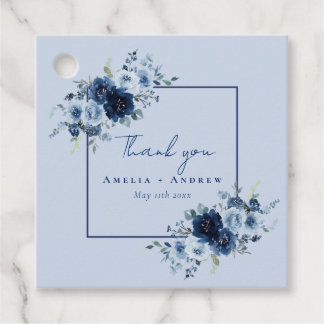 Dusty Blue Rose Navy Floral Elegant Wedding Geschenkanhänger