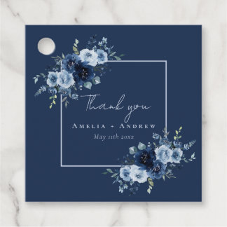 Dusty Blue Rose Navy Floral Elegant Wedding Geschenkanhänger