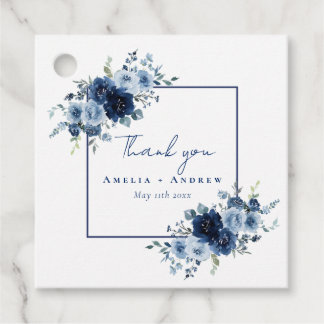 Dusty Blue Rose Navy Floral Elegant Wedding Geschenkanhänger