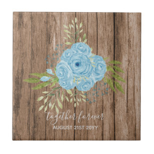 Dusty Blue Rose NewlyWeds Wedding Geschenk Persona Fliese