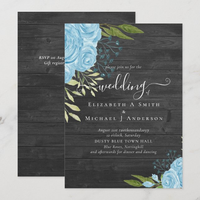 Dusty Blue Rose Rustic Wood Wedding Budget (Vorne/Hinten)