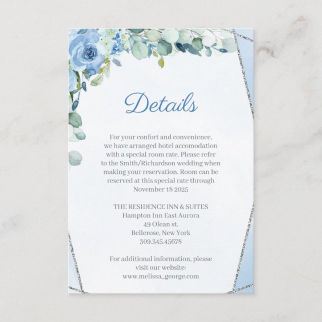 Dusty Blue Rose Silver Geometric Wedding Details Begleitkarte (Vorderseite)