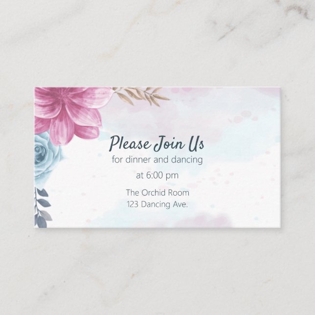 Dusty Blue Rose und Pink Floral Begleitkarte (Vorderseite)