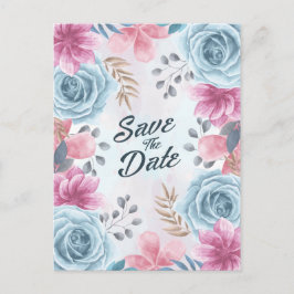 Dusty Blue Rose und Pink Floral Save the Date Postkarte
