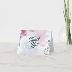 Dusty Blue Rose und Pink Floral Vielen Dank Karte