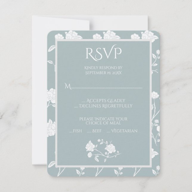 Dusty Blue Rose Wedding carte RSVP (Devant)