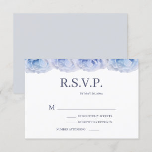 Dusty Blue Rose White Elegant Floral Wedding RSVP Einladung