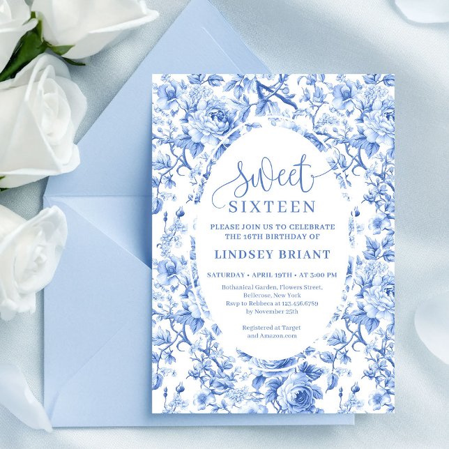 Dusty Blue Roses Digital Sweet 16 Invitation Einladung (Dusty Blue Roses Digital Sweet 16 Invitation)