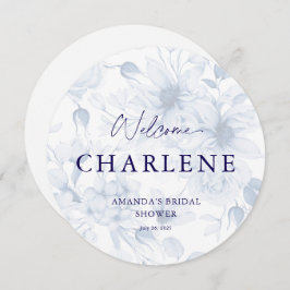 Dusty Blue Round Brautparty Begrüßungsmenü Menükarte