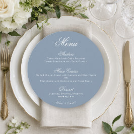 Dusty Blue Round Simple Calligraphy Wedding Menükarte