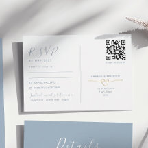 Dusty Blue RSVP Card mit QR Code Wedding