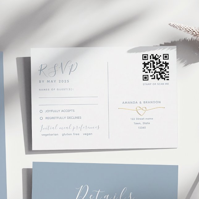 Dusty Blue RSVP Card mit QR Code Wedding Karte (Von Creator hochgeladen)