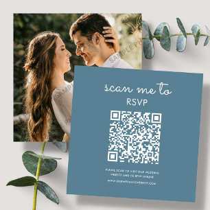 Dusty Blue   RSVP QR Code für Hochzeiten Begleitkarte